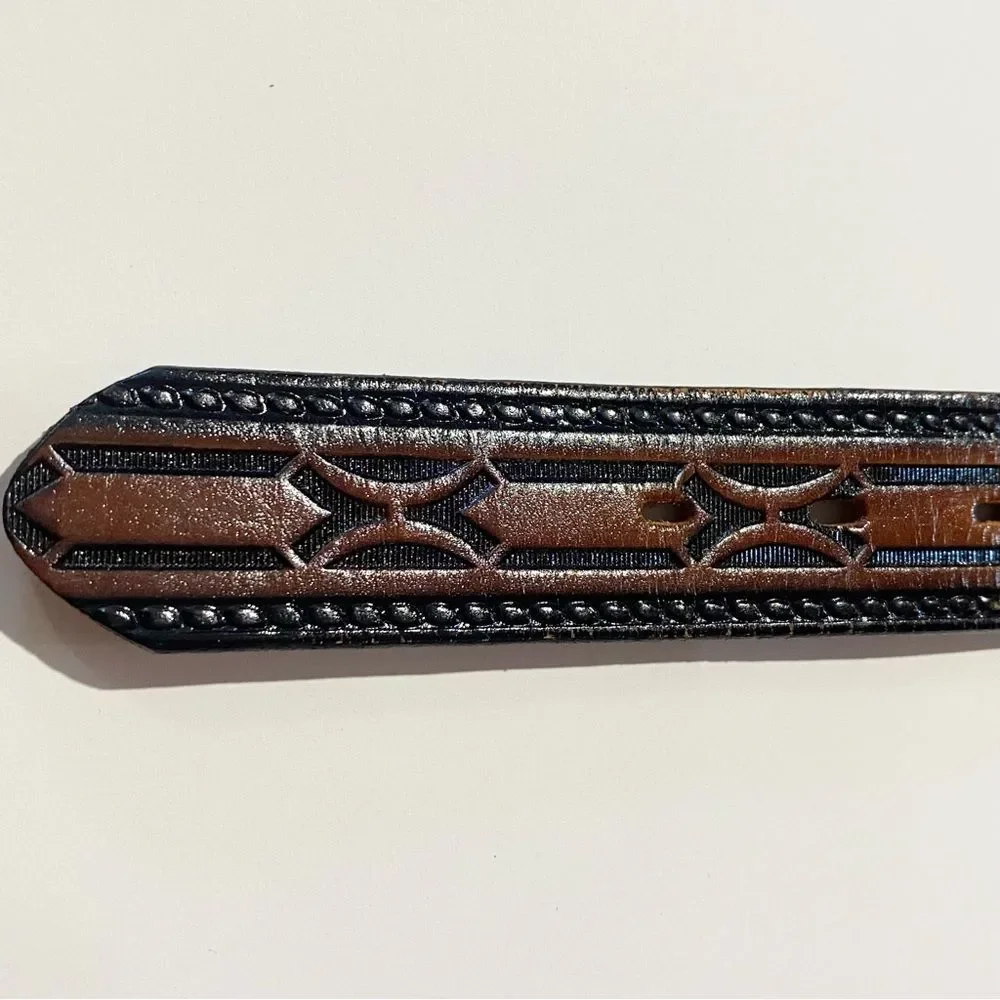 Vintage Hand Stained Latitan Tooled Leather Belt Women's Size 34 Western Cowgirl